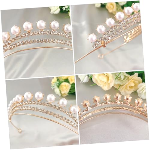 GALPADA Braut Tiara mit Schimmernden Perlen Goldfarbene Hochzeitskrone Leichter Haarschmuck für Hochzeit Geburtstag und Festliche Anlässe Damen und Mädchen Geeignet von GALPADA