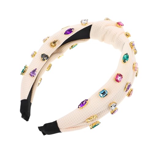 GALPADA Breites Knoten Design mit Funkelnden Strasssteinen Handgefertigtes Accessoire für Frauen und Mädchen Elegantes und Retro Inspiriertes Haar Accessoire Cremeweiß von GALPADA