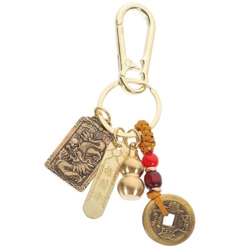 GALPADA Chinesische Feng-Shui-Schlüsselanhänger Messing-Wu-Schlüsselanhänger Mit Feng-Shui-Münzen Buddha-Statue Glücksbringer Rucksackanhänger Für Reichtum Glück Gesundheit Langlebigkeit von GALPADA