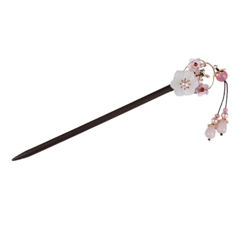 GALPADA Chinesischer Haarschmuck Holzstab Vintage Haarnadel mit Blüten Perlendekor Traditioneller Haarstab für Damen Geeignet für Cosplay Party Hochzeit und Festliche Frisuren von GALPADA