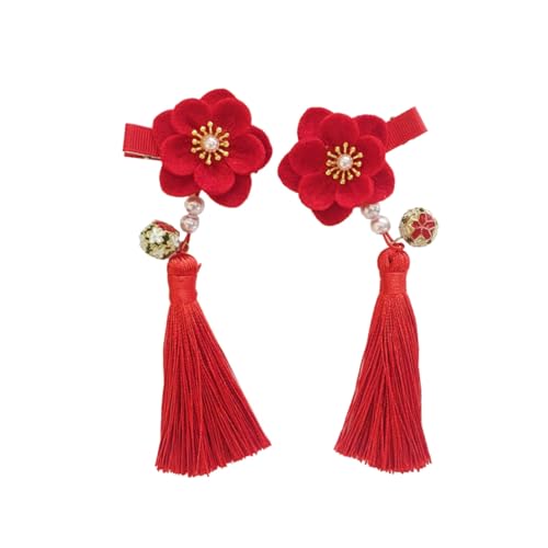 GALPADA Chinesischer Stil Haarklammer für Mädchen Teiliges mit Roten Blumen und Glocken Dekorative Haarnadel Leicht zu Befestigen Eleganter Haarschmuck für Passend zu Verschiedenen von GALPADA
