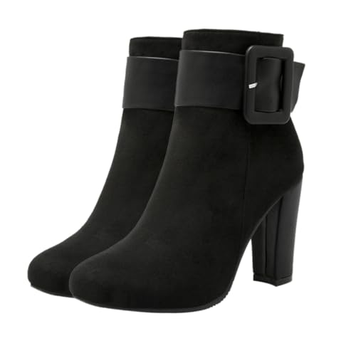 GALPADA Chunky Heel Ankle Boots Damen Winter Kurzstiefel Schwarz Modische Damen Schuhe mit Bequemen Blockabsatz Einfach An Auszuziehen Vielseitig Kombinierbar für Alltag und Freizeit von GALPADA
