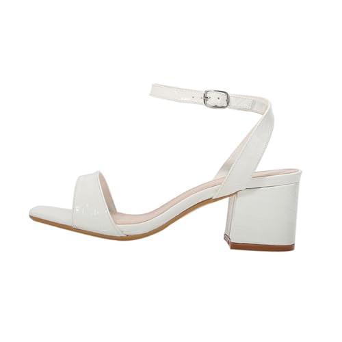 GALPADA Chunky High heeled Sandalen Damen Weiß Anti rutsch Sandaletten mit Quadratischer Zehenpartie Modische Sommer Schuhe für Strand Urlaub und Alltag von GALPADA