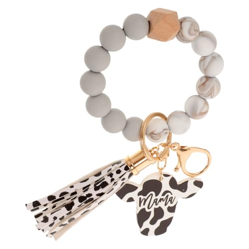 GALPADA Cow Print Schlüsselanhänger Armband mit Perlen und Quaste Langlebiges Silikon wristlet für Herren Vielseitiger Schlüsselring Anhänger Robustes Accessoire für Taschen und von GALPADA