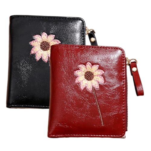 GALPADA Faltbare Damen Geldbörse Aus Pu Material Mit Blumenmuster Kurze Münztasche Wechseltasche Kompakt Und Leicht Für Bargeld Und Karten von GALPADA