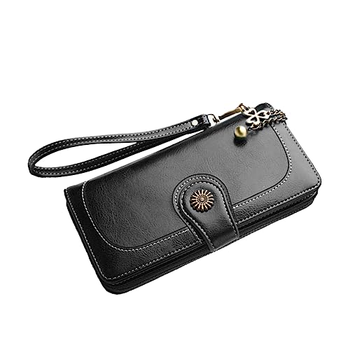 GALPADA Damen Geldbörse Pu- Dreifach Gefaltet Mit Mehreren Kartenfächern Reißverschlusstasche Lange Handtasche Für Frauen Schwarz von GALPADA