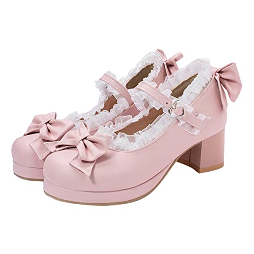 GALPADA Damen High Heels Schleifen Design Frühling Herbst Damenschuhe Hochhackige Pumps Komfortabel Modisch Rosa von GALPADA