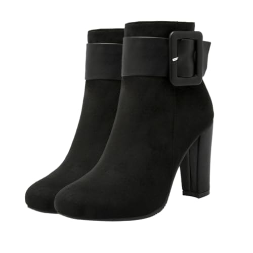 GALPADA Damen High Heels Stiefeletten mit Chunky Absatz Stilvolle Winter Stiefel Knöchelhoch Modisch und Warm Schwarz für Party und Alltag von GALPADA