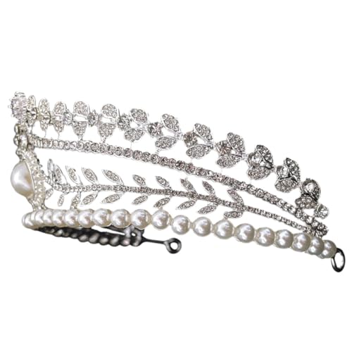 GALPADA Damen Krone mit Perlen und Funkelnden Strasssteinen Handgefertigte Braut Tiara für Hochzeit Geburtstag und Festliche Anlässe Silbernes Diadem für Hochzeitsgäste und Besondere von GALPADA
