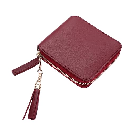 GALPADA Damen-geldbörse Aus Pu Mit Reißverschluss Kleine Clutch Für Karten Und Bargeld Modisches Design Tragbar Für Täglichen Gebrauch Weinrot von GALPADA