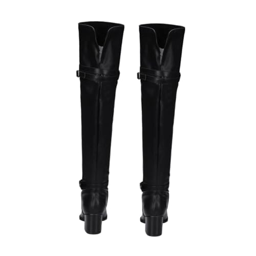 GALPADA Damen Overknee Stiefel mit Dickem Absatz Herbst Winter Langschaft Boots Atmungsaktiv Hautfreundlich für Freizeit Party Arbeit und Outdoor Schwarze Langstiefel von GALPADA