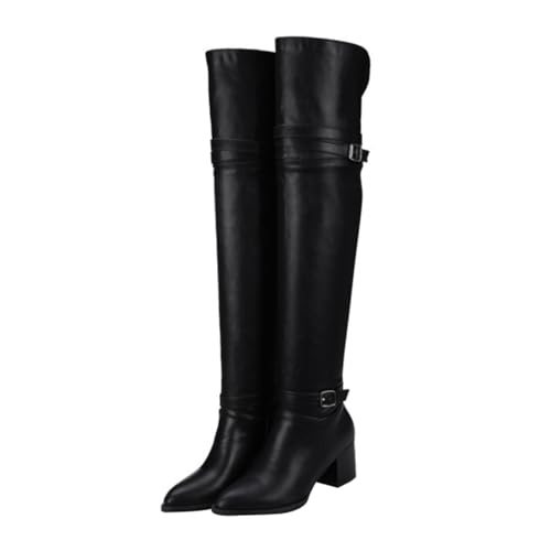 GALPADA Damen Overknee Stiefel mit Dickem Absatz Pu oberfläche Rutschfeste Gummisohle Atmungsaktive Innensohle Warm und Bequem für Herbst und Winter Schwarz von GALPADA