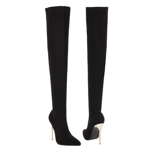 GALPADA Damen Overknee Stiefel mit Dünnem High Heel Kniehohe Lange Winterboots Atmungsaktiv Hautfreundlich Modisch für Kalte Jahreszeit Schwarze Damenschuhe von GALPADA