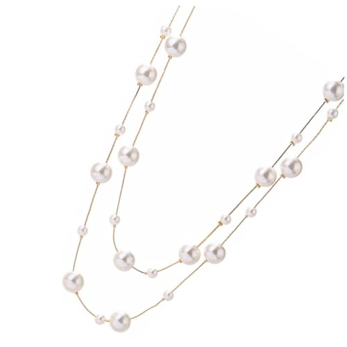 GALPADA Damen Perlenkette Doppelreihig Simulierte Perlen Halskette Weiß Elegant Schmuck Für Hochzeit Geburtstag von GALPADA