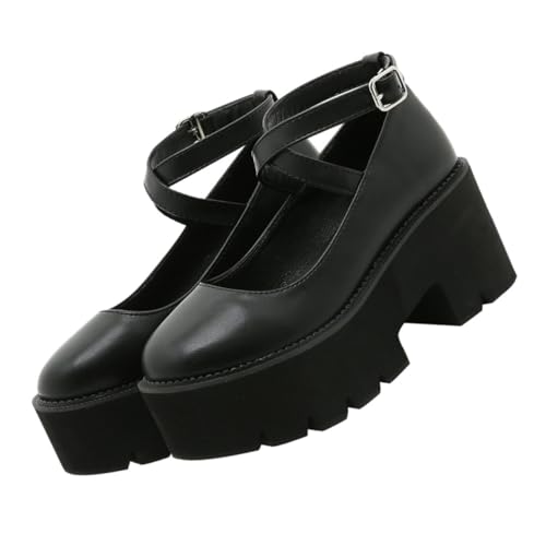 GALPADA Damen Plateau Sandalen mit Dickem Absatz Stylische Sommer Schuhe mit Kreuzriemen Bequeme Mikrofaser Innenausstattung Vielseitige Modische Wedges für Alltag und Party von GALPADA