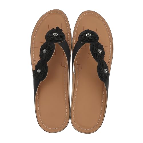GALPADA Damen Sandalen PU Kunstleder Keilabsatz Strand Schuhe Sommer Slipper Komfortable Sommerschuhe für Frauen Schwarz von GALPADA