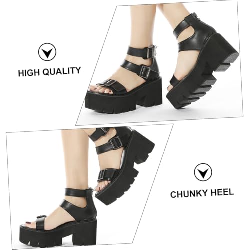 GALPADA Damen Sandalen mit Dicker Sohle und Chunky Heel Stilvolle Hollow Sandalen aus PU und Mikrofaser Rutschfeste Plateau schuhe für Sommer Bequem und Langlebig Schwarz von GALPADA