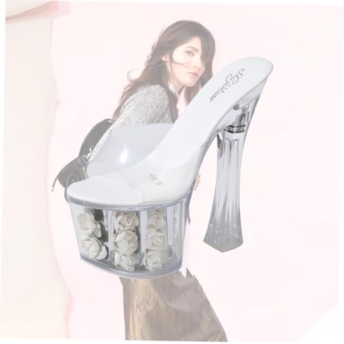 GALPADA Damen Sandalen mit Transparentem Riemen Chunky High Heels PU und Gummisohle Rutschfest Modisch und Bequem Geeignet für Party Alltag und Sommerkleidung Weiß von GALPADA
