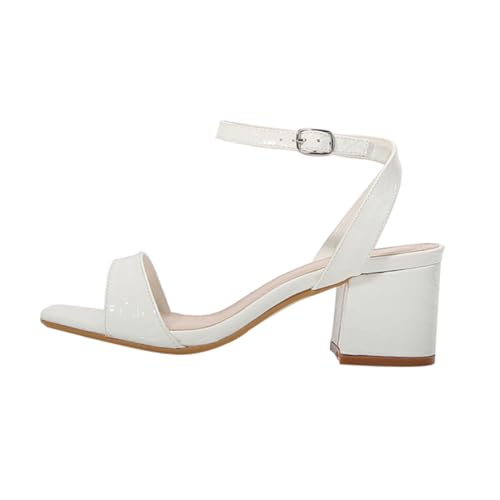 GALPADA Damen Sandaletten mit Dickem Blockabsatz Weiße High heel Sandalen für Sommer Quadratische Zehenpartie Modische Freizeitschuhe Bequem und Elegant für Alltag und Party von GALPADA