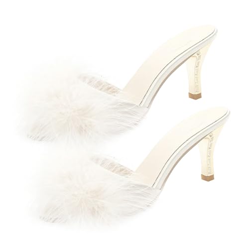 GALPADA Damen Sommerschuhe High Heel Slipper Weiß Beige Bequeme Stilvolle Zarte Sandalen mit Polstersohle für Eleganten Auftritt und Hohe Atmungsaktivität von GALPADA