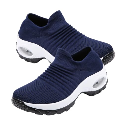 GALPADA Damen Sportschuhe Große Luftgepolstert Atmungsaktiv Leicht Elastisch Freizeit Sneaker für Gym und Alltag in Dunkelblau von GALPADA