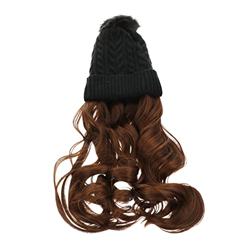 GALPADA Damen Strickmütze mit Langem Lockigem Haarteil Atmungsaktiv Bequem Einteiler Perücke mit Natürlichem Look für Alltag und Freizeit von GALPADA