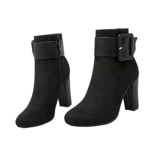 GALPADA Damen Winter Ankle Boots mit Chunky High Heel Spitze Zehen Eleganter Kurzstiefel für Damen Modische Warme Schuhe Schwarz Vielseitig Kombinierbar von GALPADA