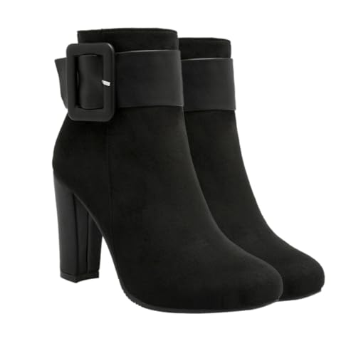 GALPADA Damen Winter High Heels Kurzstiefel mit Chunky Absatz Modische Warme Ankle Boots in Schwarz Stilvolle Schuhe für Herbst und Winter von GALPADA