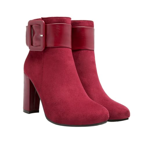 GALPADA Damen Winter Stiefeletten mit Absatz Modische Warme Ankle Boots Stilvolle Kurzstiefel für Herbst und Winter Rot Angenehm und Stilvoll für Alltag und Party von GALPADA