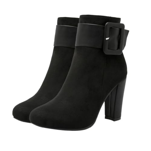 GALPADA Damen Winter Stiefeletten mit Chunky Absatz Hohe Absatz Kurzstiefel Schwarz Modisch Elegant Rutschfest und Komfortabel für Herbst und Party von GALPADA
