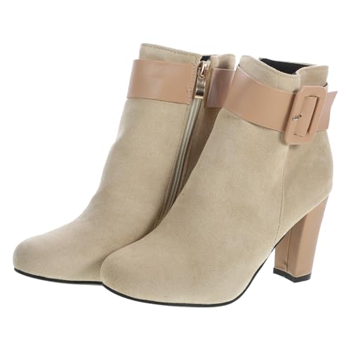GALPADA Damen Winter Stiefeletten mit Chunky Absatz Kurzschaft High Heels Modisch Elegant Warme Knöchelstiefel für Herbst und Winter Bequeme Absatzschuhe für Damen von GALPADA
