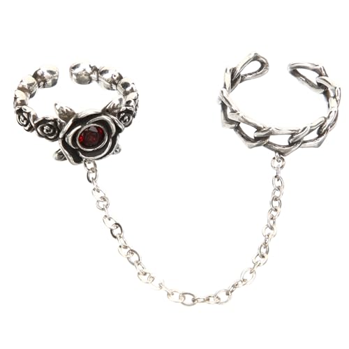 GALPADA Damenring mit Rosenblüte und Kettendesign Retro Punk Stil Eleganter Verstellbarer Schmuckring aus Langlebiger Legierung Modisches Accessoire für Party Hochzeit Alltag von GALPADA