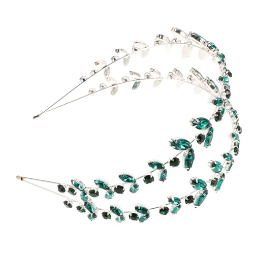 GALPADA Doppellagiges Braut-haarband mit Grün Schimmernden Kristallen Modischer Haarschmuck mit Blattverzierung Handgefertigtes Stirnband für Hochzeit und Festliche Anlässe Stilvolles von GALPADA