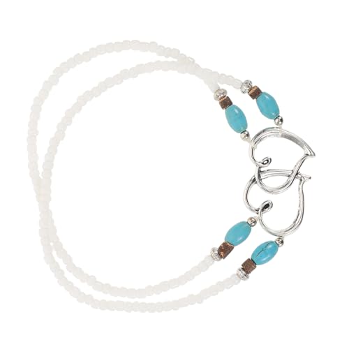 GALPADA Doppelherzarmband Für Damen Fußkettchen Mit Perlenbesatz Elastisches Fußkettchen in Türkisfarben Boho-fußschmuck Für Sommer Und Freizeit von GALPADA