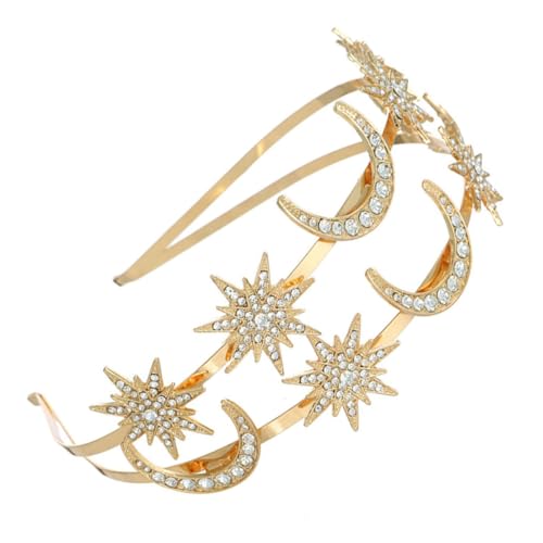 GALPADA Doppellagiges Stern mond Haarband aus Metall Eleganter Braut Kopfschmuck für Hochzeit Glamouröse Party Tiara Komfortabel und Stabil Festlicher Haarschmuck für Damen von GALPADA