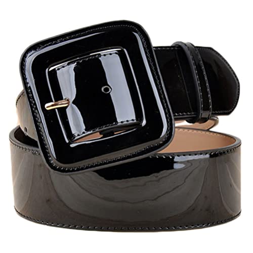 GALPADA Schwarzer Lackledergürtel für Damen: Retro, breiter schwarzer Gürtel mit quadratischer Schnalle, breiter hoher Taillengürtel für Damen, Jeanskleid, Schwarz, Suit waist: 31.5”- 39.3” von GALPADA