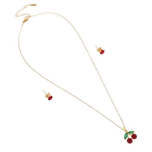 GALPADA Edelstahl Schmuckset Damen Kirsche Anhänger Halskette und Strass Ohrstecker Set Schlüsselbein Stilvolles Design Alltag und Festliche Anlässe von GALPADA