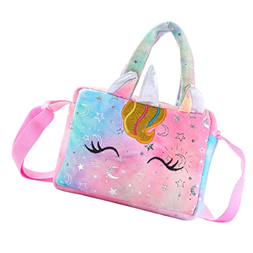 GALPADA Einhorn-umhängetasche Für Mädchen Cartoon-Tasche Mit Plüsch-Motiv Tragbare Kindertasche Süße Einkaufstasche Mit Fantasy-Design Robuste Reißverschlusstasche Für Jeden Anlass von GALPADA