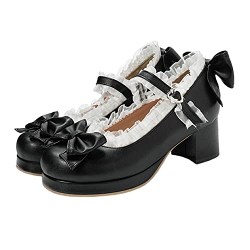 GALPADA Elegante Damen Frühlingspumps mit Blockabsatz Anti rutsch Sohle Weichem Modischem EIN Riemen Design für Alltag und Besondere Anlässe Schwarz von GALPADA