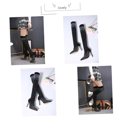 GALPADA Elegante Damen Overknee High Heel Stiefel mit Funkelnden Strasssteinen Elastisch und Bequem Modisch Schwarz Stilvoller Blickfang für Besondere Anlässe von GALPADA