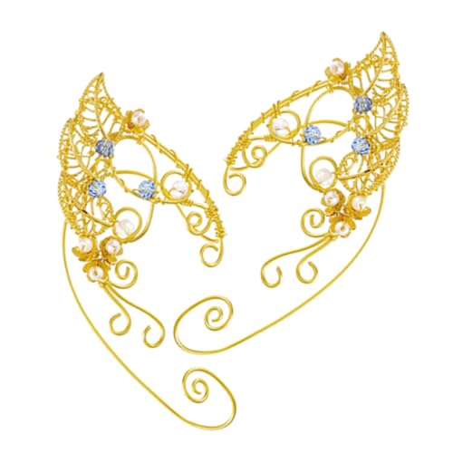GALPADA Elfenohren Ohrclips Damen Handgefertigte Ohrmanschetten ohne Ohrloch Zarte Dreiblättrige Ohrklemmen in Gold Ohrschmuck für Hochzeit Party Cosplay und Alltag von GALPADA