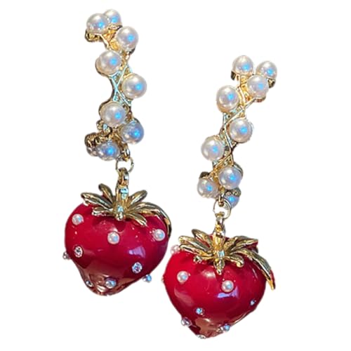 GALPADA Perlen Ohrringe Für Damen Erdbeerperlen-design Trendige Ohrhänger Mit Anhänger Statement-ohrringe Für Mädchen Schmuck Für Verschiedene Anlässe von GALPADA