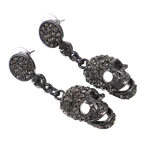 GALPADA Extravaganter Halloween Ohrstecker Skull mit Perlenbesatz Gunmetal Schwarz Modischer Damen Ohrschmuck Auffälliger Retro Ohranhänger für Alltag und Party von GALPADA
