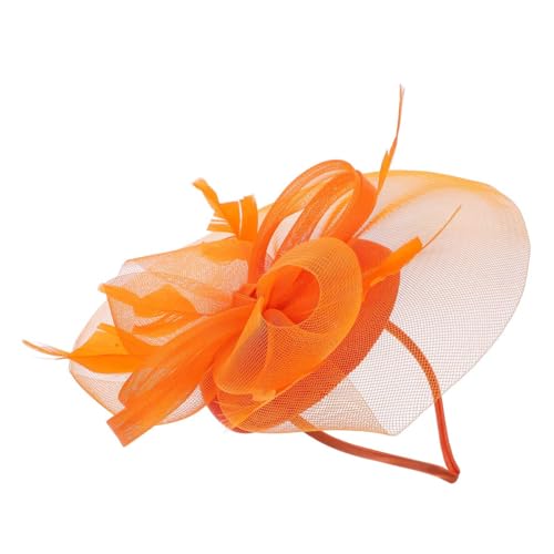 GALPADA Federnetz Haarzubehör elegant Junggesellin Stirnband Mesh-Hüte Dame wedding hair accessories brauthaatschmuck Kopfschmuck für die Teeparty Banketthut für Frauen Gittergewebe Orange von GALPADA