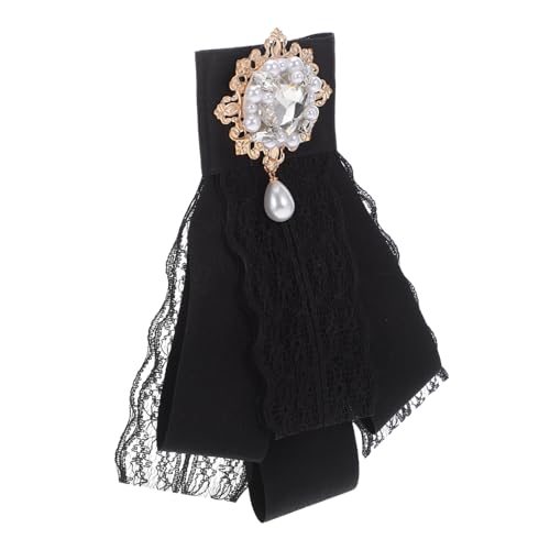 GALPADA Feminine Spitzen-schleifenbrosche mit Funkelnden Strasssteinen und Perlen Barocke Kragendekoration für Damen Vielseitige Anstecknadel für Kleidung Taschen und Frisuren Schwarze von GALPADA