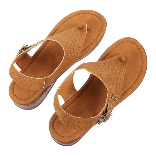 GALPADA Flache Damensandalen PU und Gummi Beach Flats für Frauen und Mädchen Atmungsaktiv Leicht Angenehm Sommer Strand Schuhe Hellbraun von GALPADA
