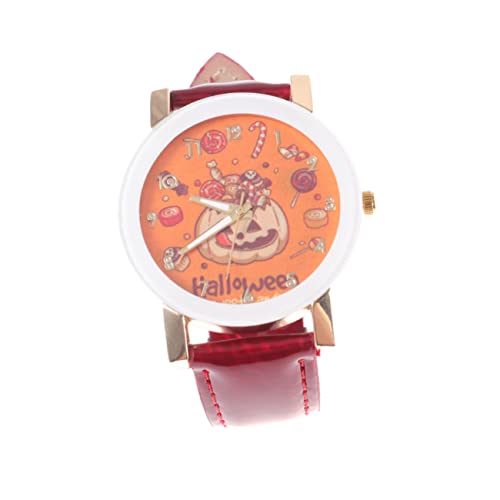GALPADA Freizeituhr Aus Leder Kürbislederuhr Gruselige Lederuhr Uhrenarmband Aus Leder Lederuhr Mit Halloween- Kürbis-Armbanduhr Leder Mit Schnellverschluss Fräulein Einzigartig Gurt von GALPADA