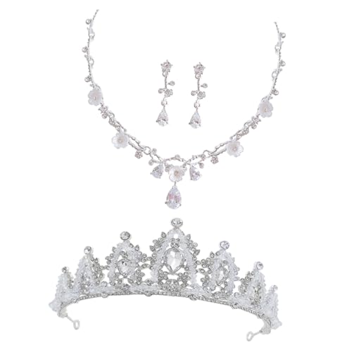 GALPADA Geburtstagskrone Teilig Mädchen Krone Haarreif Halskette Ohrclips Strass Glitzer Schmuck für Party Bühne von GALPADA