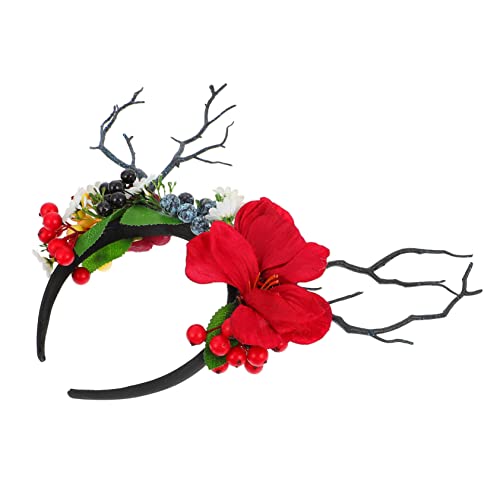 GALPADA Geweih Stirnband Rentierohren Stirnband Weihnachtsrosen-stirnband Stirnband Mit Rentierohren Haarreifen Weihnachtsgeweih Kopfschmuck Hirsch Kopfbedeckung Zweig Winter Seide von GALPADA