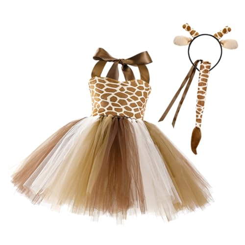 GALPADA Giraffen Kostüm Teilig mit Ohren Haarreif und Atmungsaktives Mesh Kleid für Mädchen Geeignet für Karneval Cosplay Party und Bühnenauftritte von GALPADA